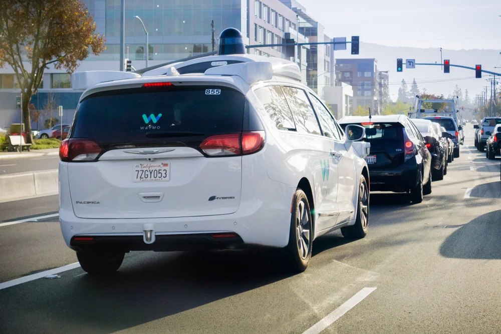 A self-driving car at a traffic light in Silicon valley. Sundry Photography /shutterstock