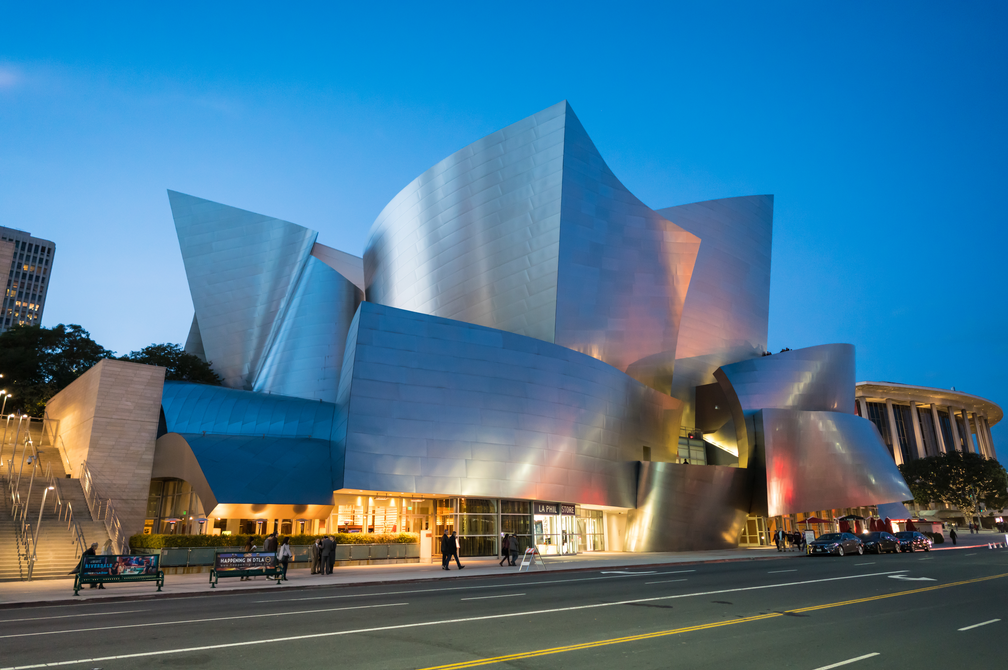 Walt Disney Concert Hall, part of the Music center in los angeles. shuttersv/shutterstock