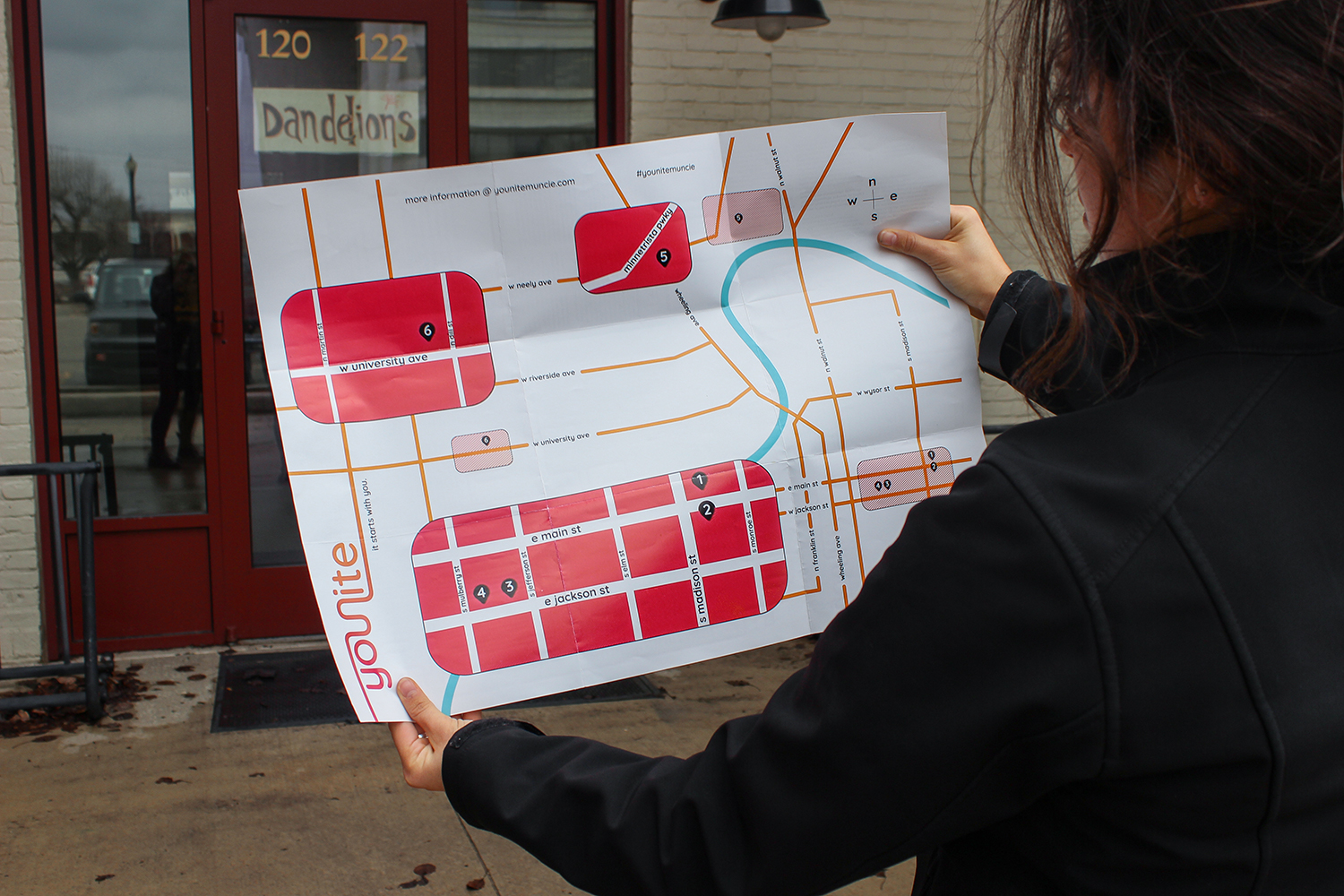 Double Sided—Side One: Map of Muncie; Side Two: Brief Questionairres from Companies
