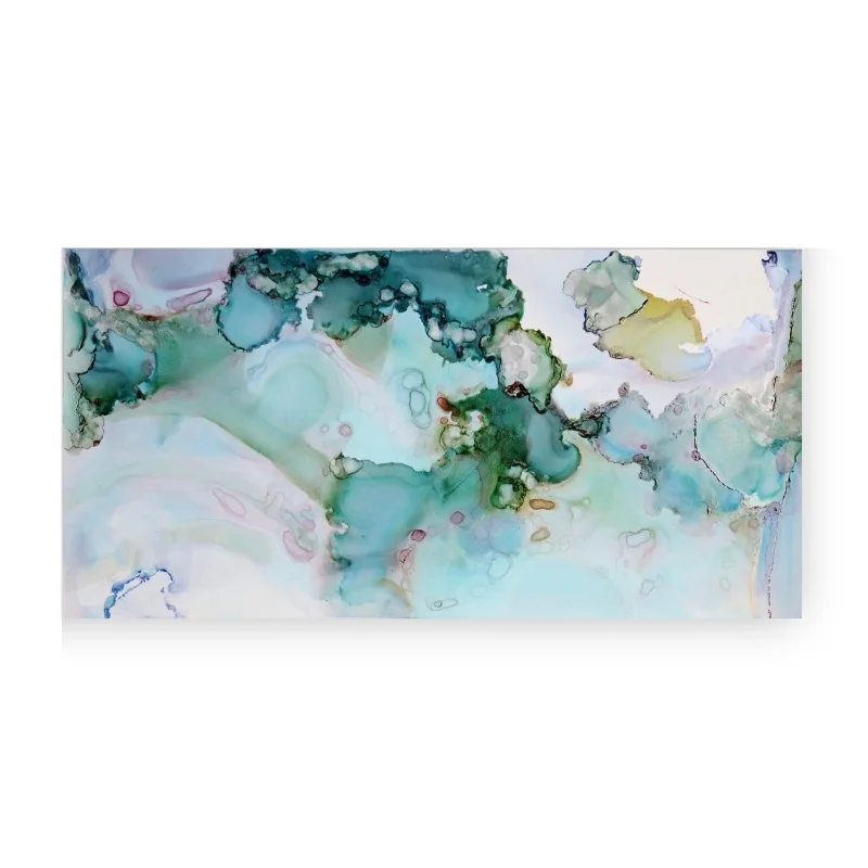 Purple and Green Abstract Painting with Amethyst Gemstone