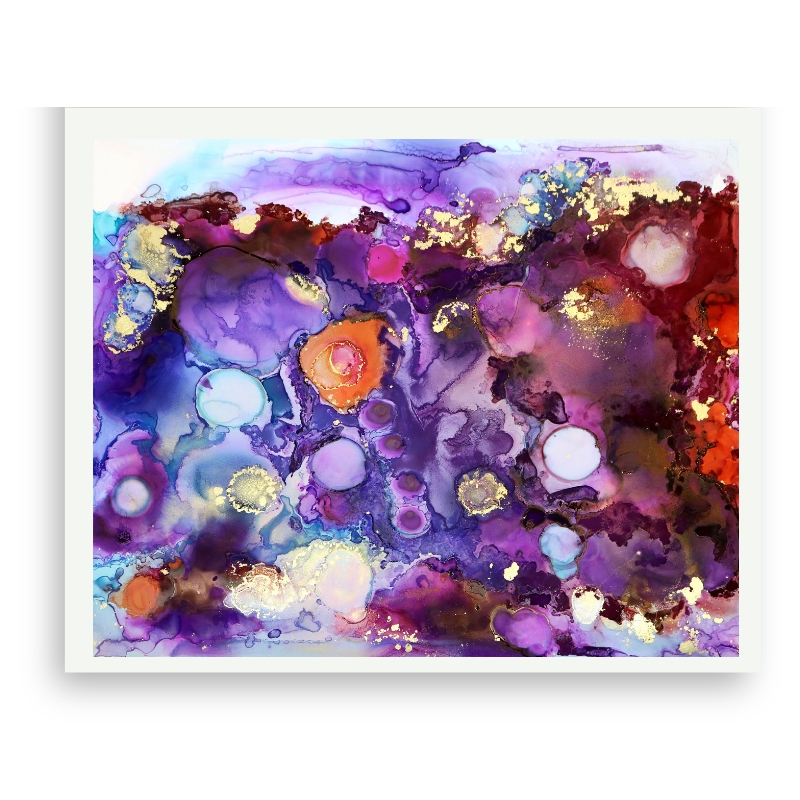 Purple Abstract Painting with Amethyst Gemstone