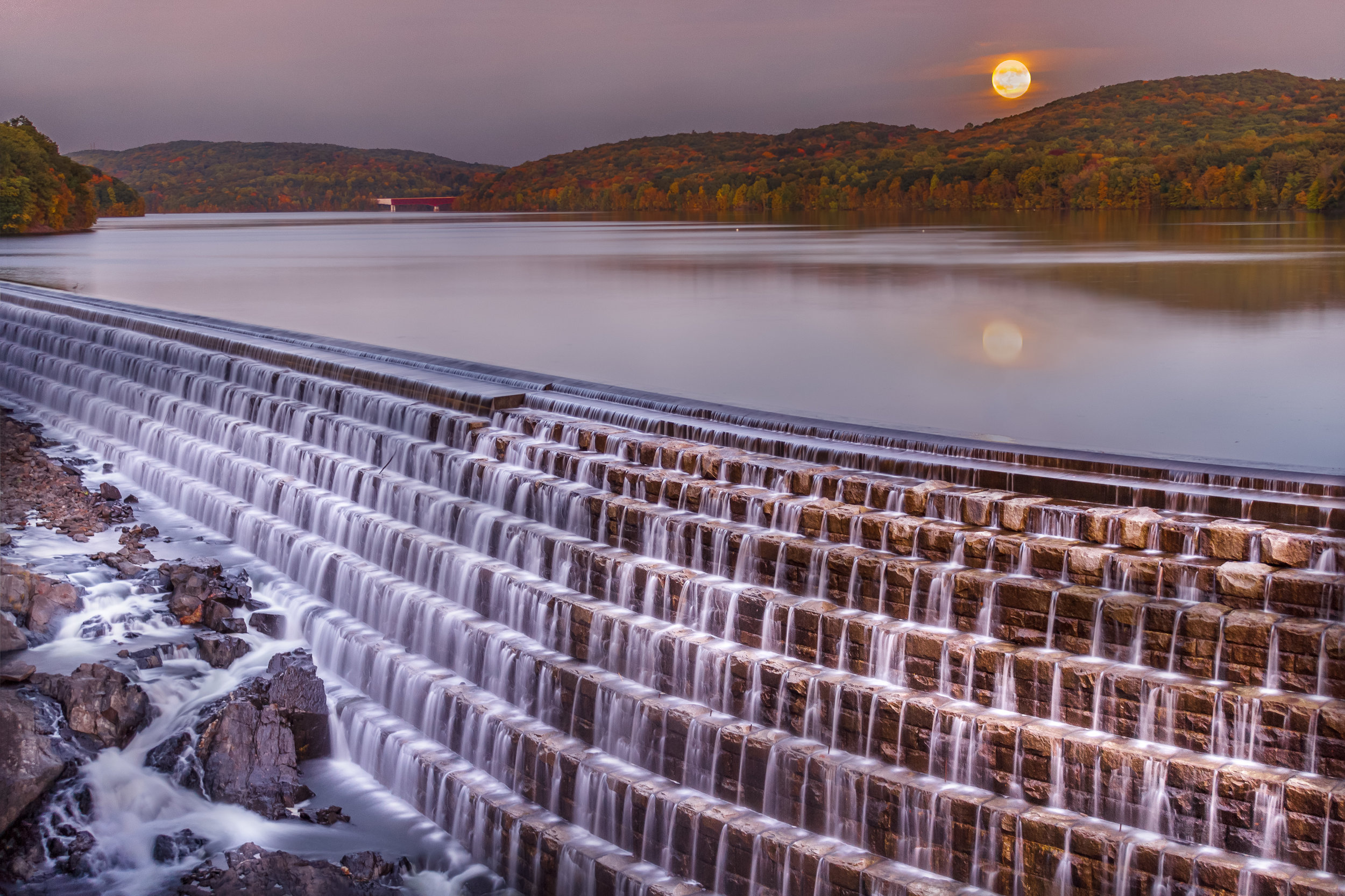 Multiple exposures blended to create this image with the darker sky and the lighter water (Location: Croton Dam)