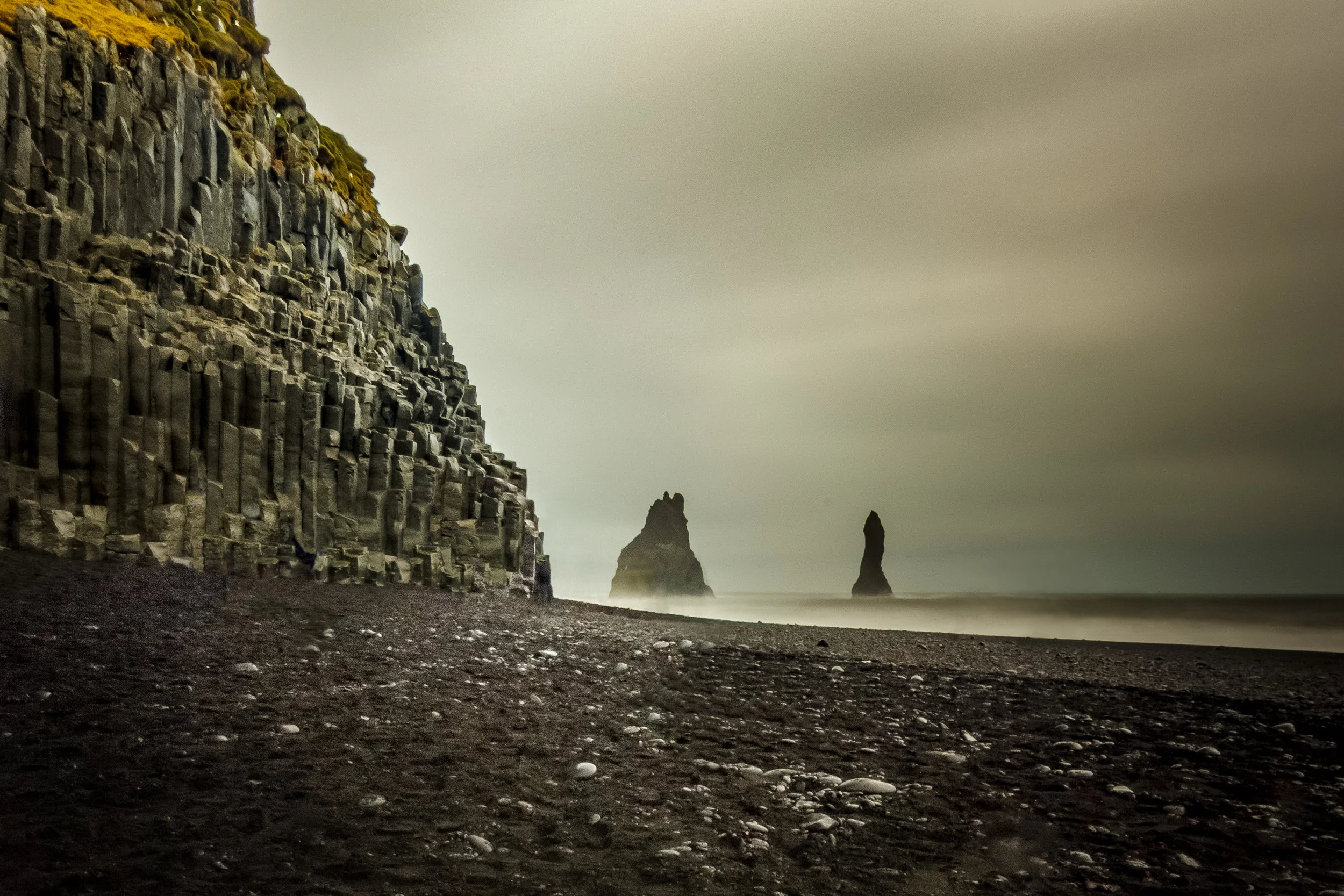 Here is the famous Black Sand Beach in Iceland. It was a gorgeous setting but it was raining and I was being rushed by my tour group. Consequently, the image isn't as sharp, there's no interesting foreground, and you don't get a sense of how grand those basalt columns are. I didn't do this location justice.