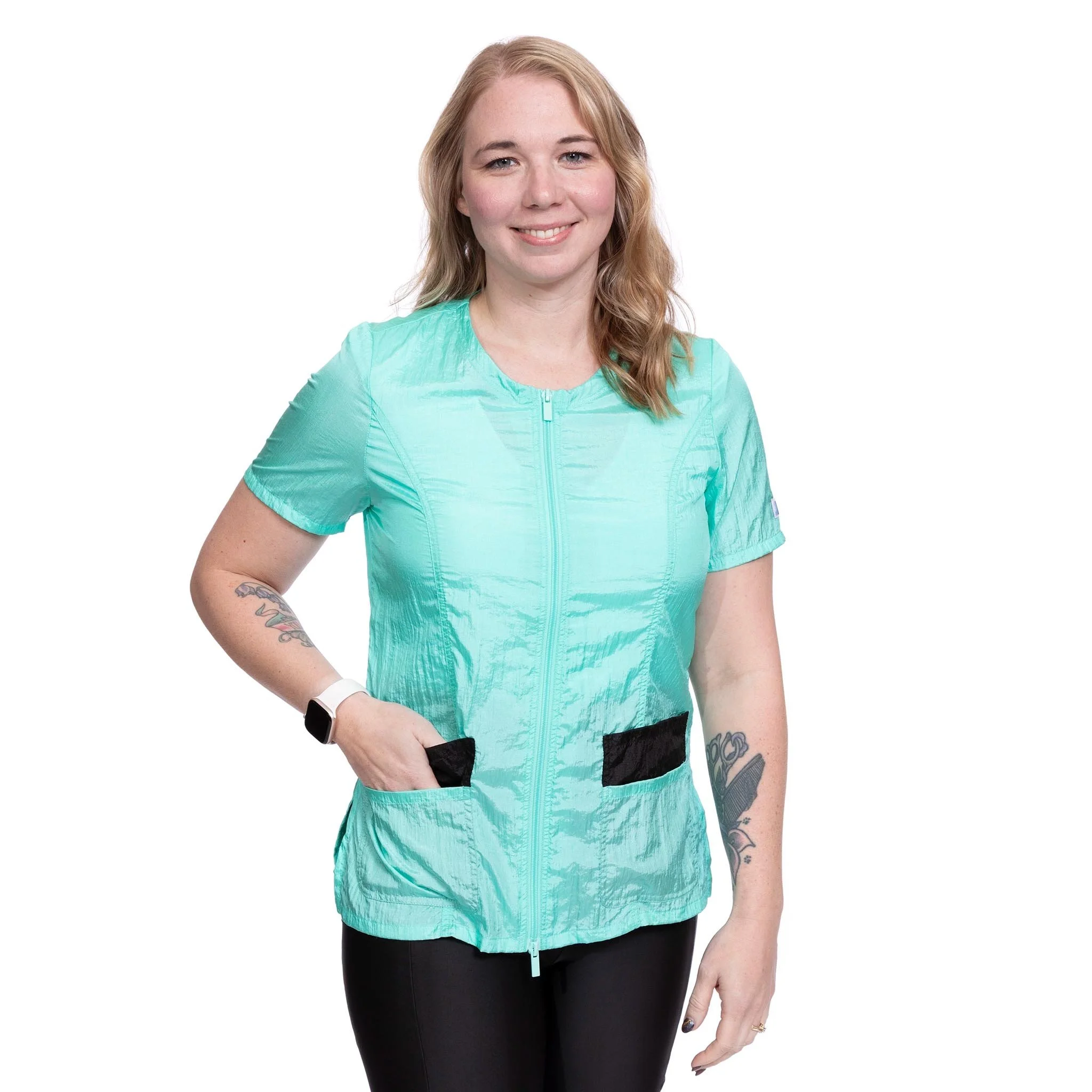 Groomer's Double Pocket Short Sleeve Utility Top — Mint for Dog Groomers | Jodi Murphy Grooming Products