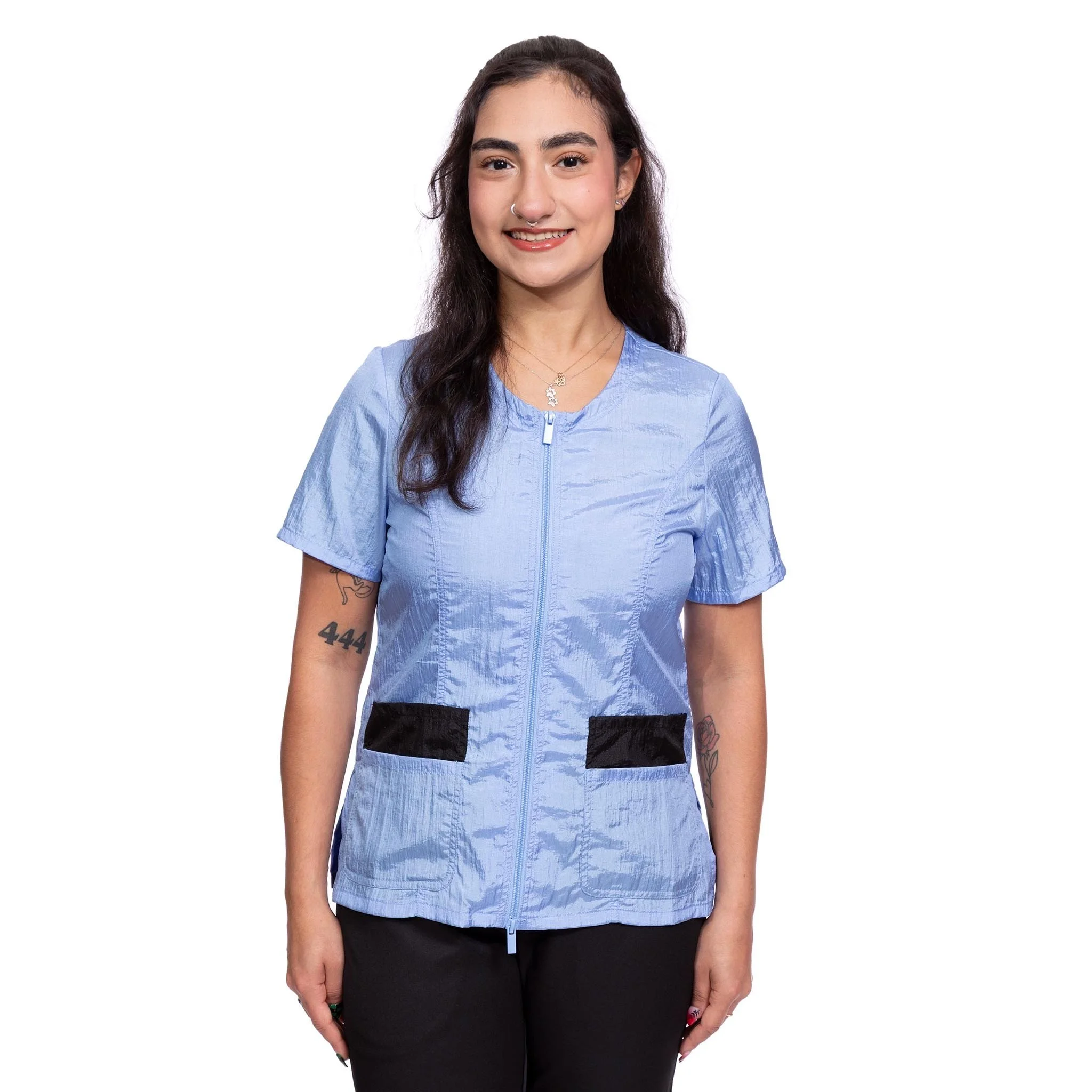 Groomer's Double Pocket Short Sleeve Utility Top — Periwinkle for Dog Groomers | Jodi Murphy Grooming Products