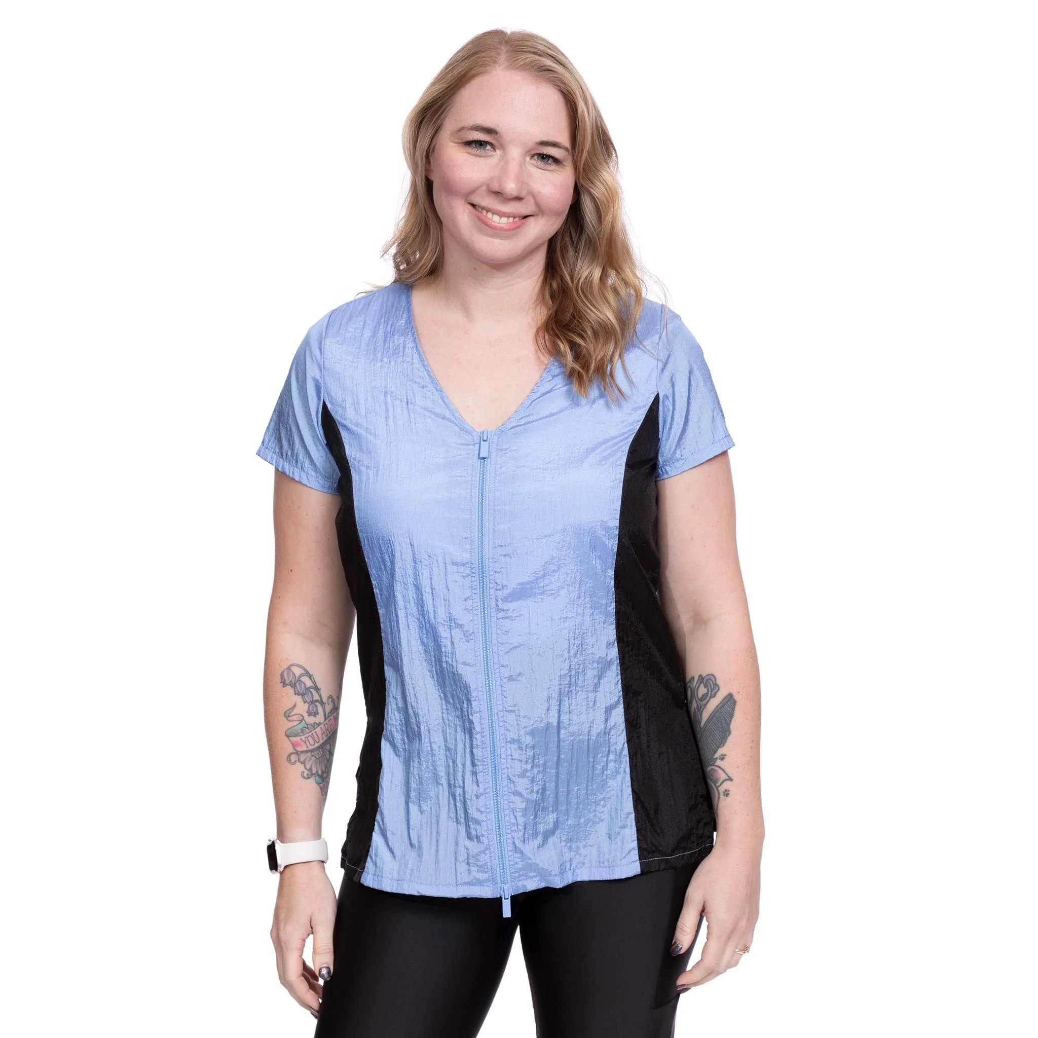 Groomer's Short Sleeve Top — Periwinkle & Black for Dog Groomers | Jodi Murphy Grooming Products
