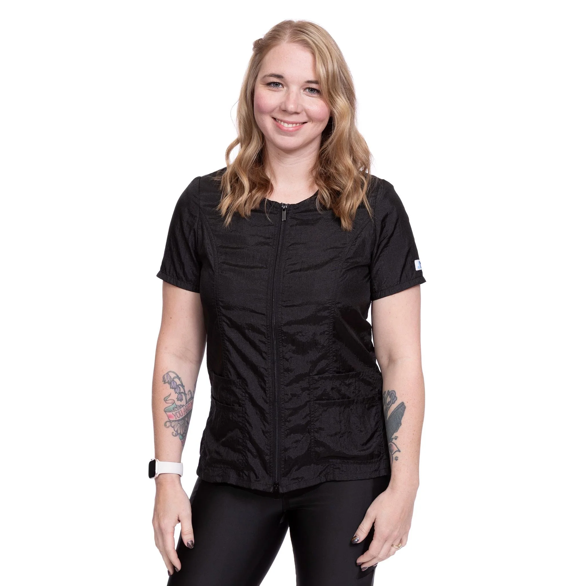 Groomer's Double Pocket Short Sleeve Utility Top — Black for Dog Groomers | Jodi Murphy Grooming Products