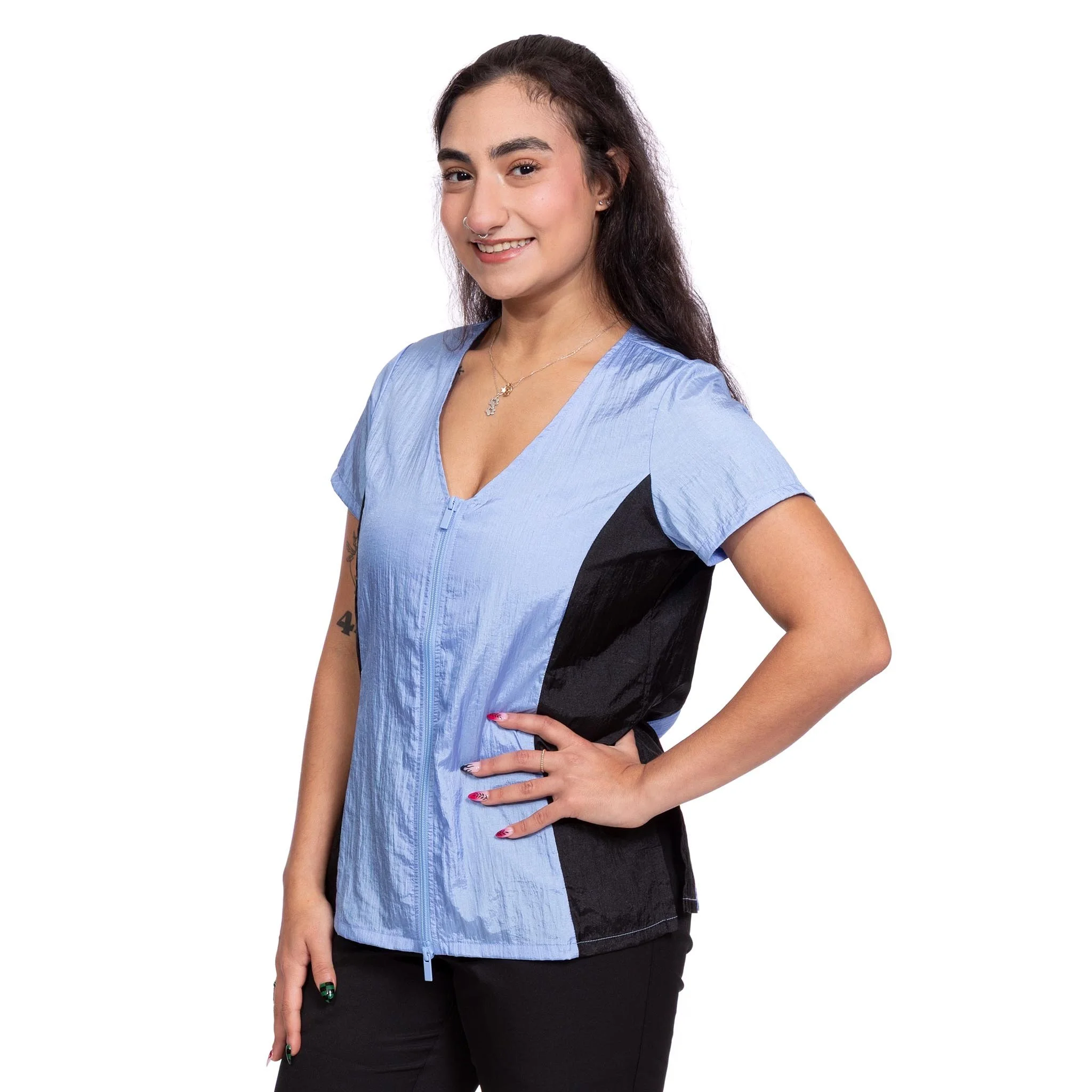 Groomer's Short Sleeve Top — Periwinkle & Black for Dog Groomers | Jodi Murphy Grooming Products