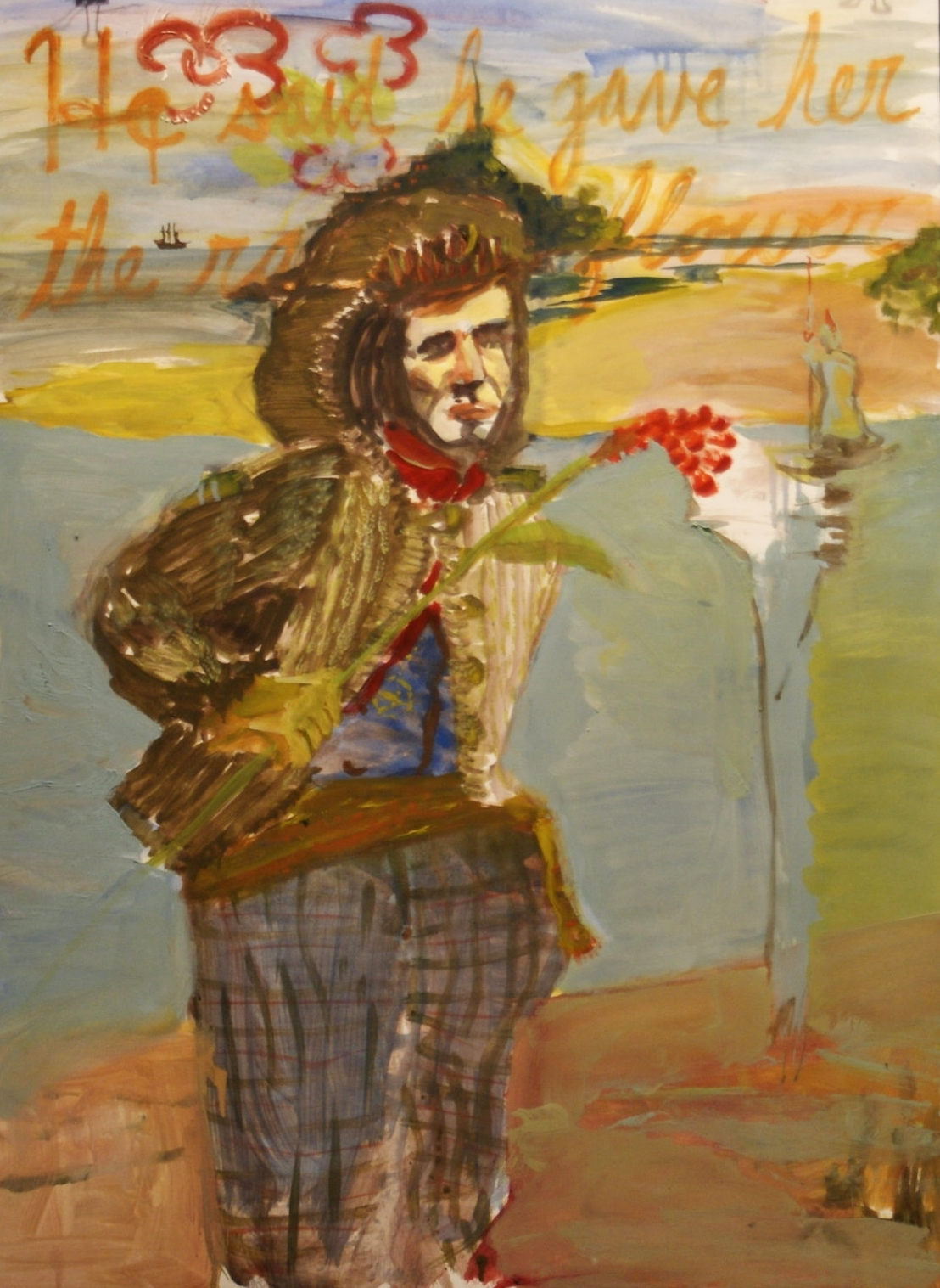  He Said He Gave Her the Rarest Flower (2009) mixed media on paper, 30 x 22 inches 