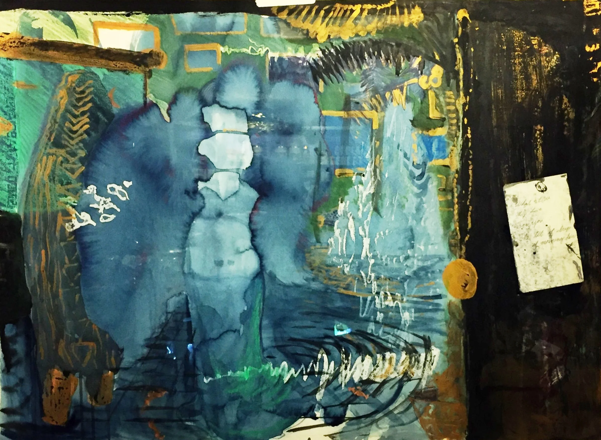  Her Water Palace&nbsp;(2009) collage, ink, oil crayon, oil paint, and watercolor on paper, 22 x 30 inches 