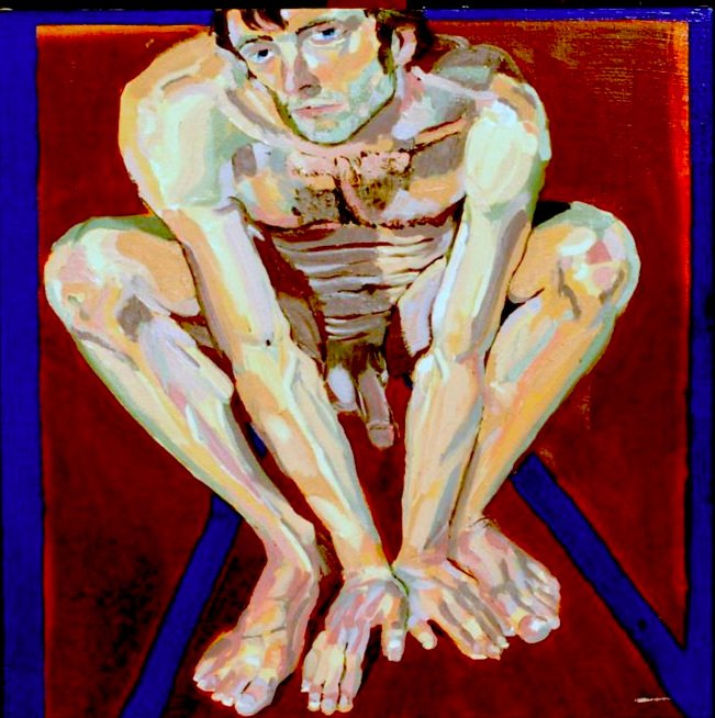  [what makes a man, or frogman, or] Hands Feet Penis Pyramid (2009) oil on canvas, 36 x 36 inches. 