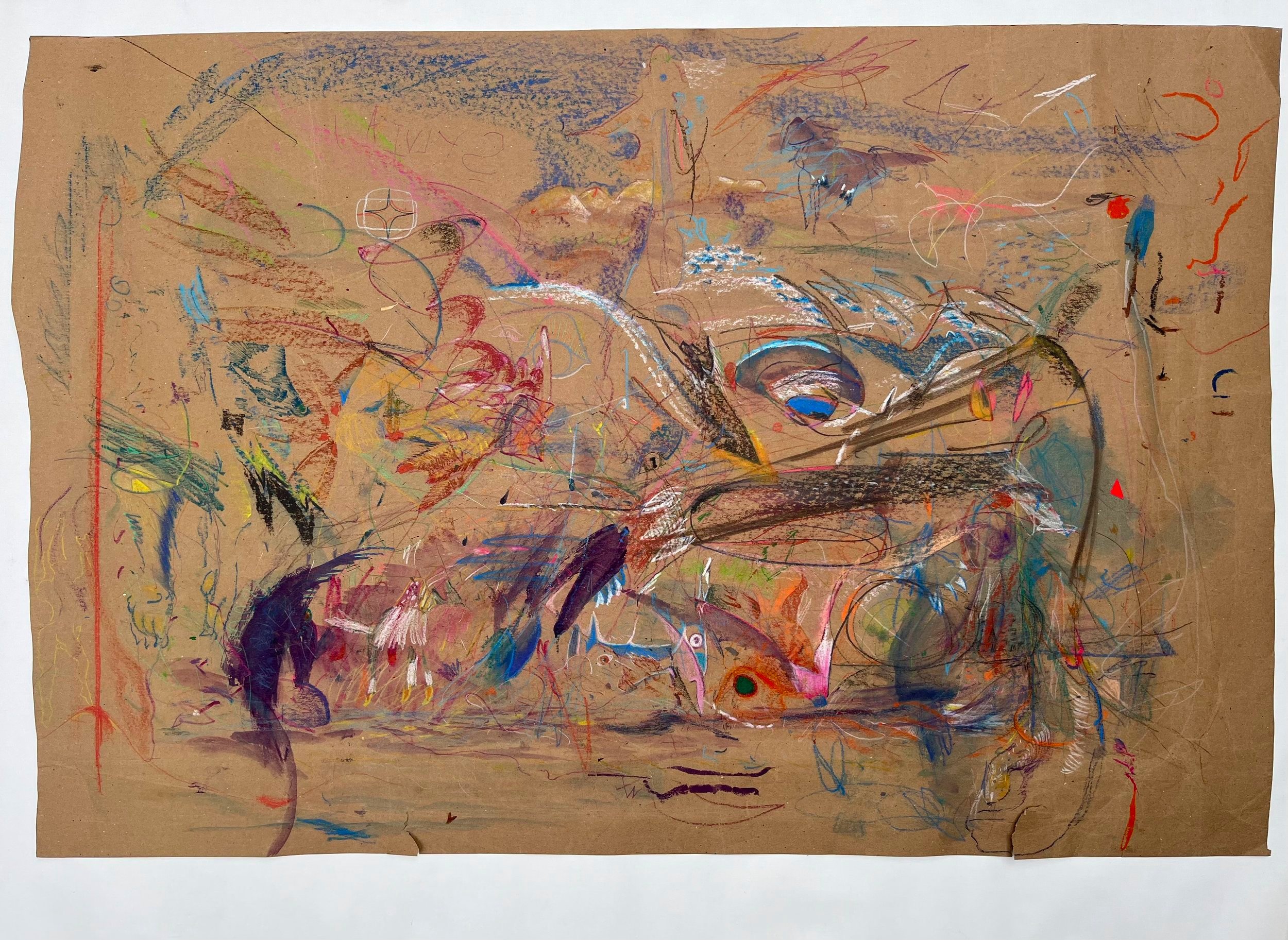  Something American (2021) crayon, watercolor, pencil, and collage on construction paper, 36 x 55 inches. 