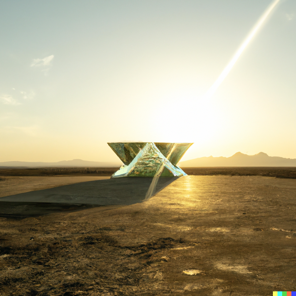 DALL·E 2022-10-28 12.42.54 - Award winning Polaroid of diamond-shaped research center made out of glass and chrome on cement stilts in the middle Danakil Depression during golden .png