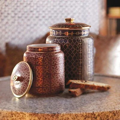 Fortuny Ashanti Canisters 24K Gold and Earthenware