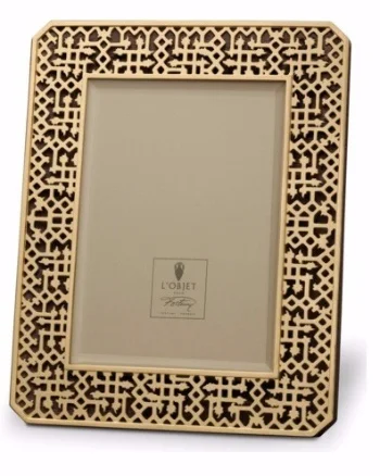 Frame 24K Gold-Plated and Beveled Glass Fortuny with Satin Lining and Suede Back