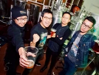 The Squawk enjoying some well-earned Yardley brothers beer after their set