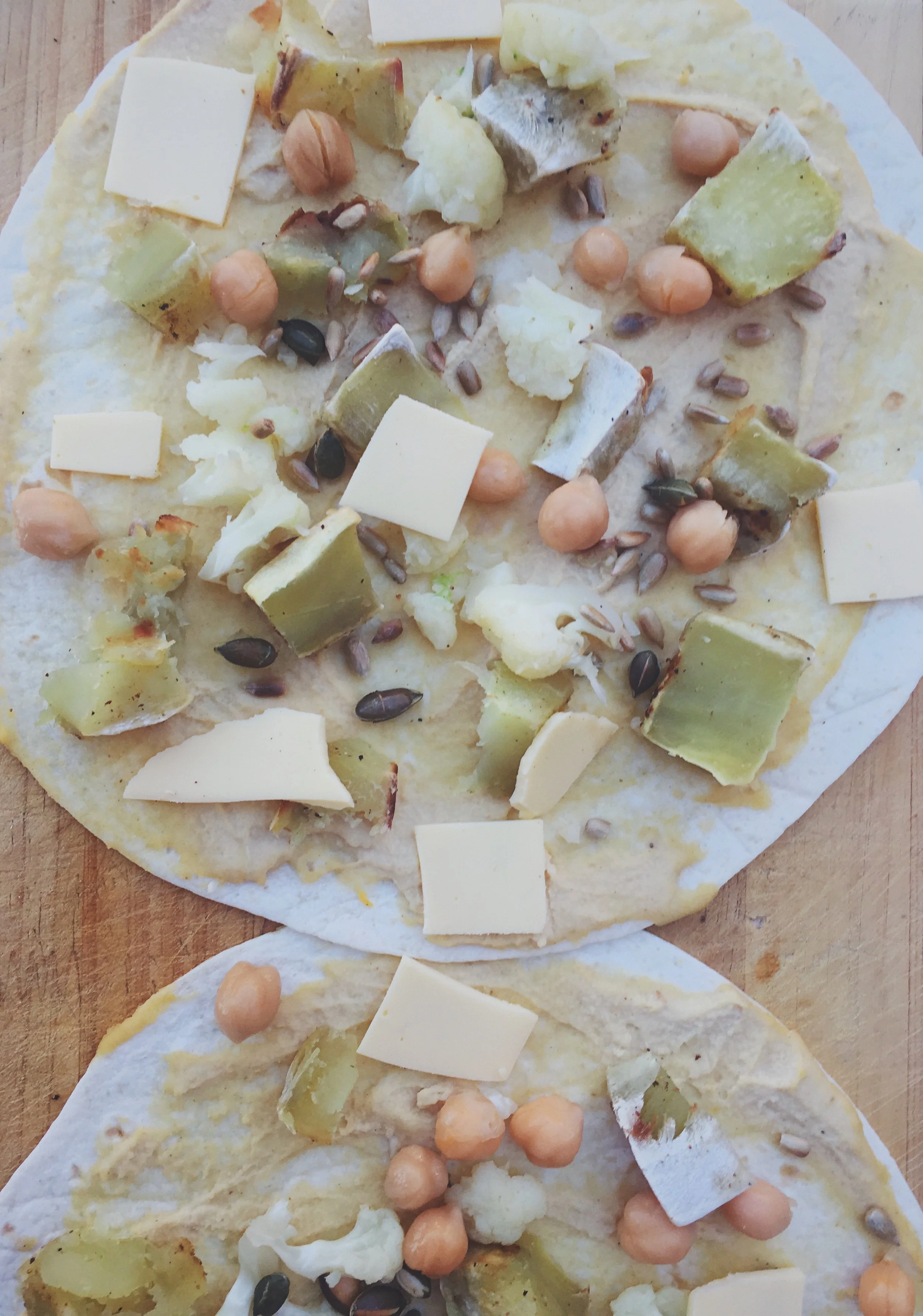 Yes, I know this a wrap, but put it in the oven and you have melted cheese. PIZZA.