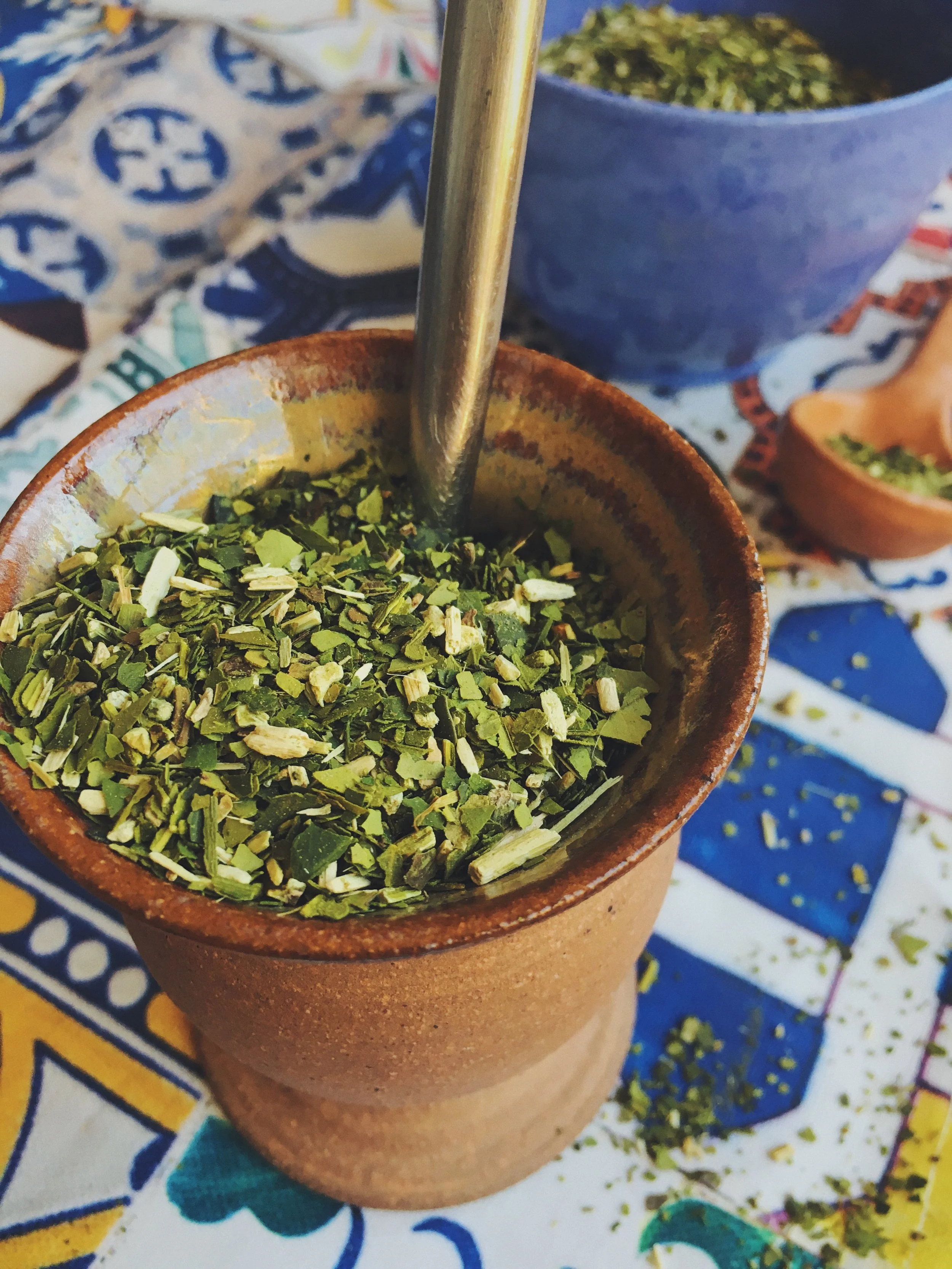Coarsely ground yerba: Green gold goodness. 