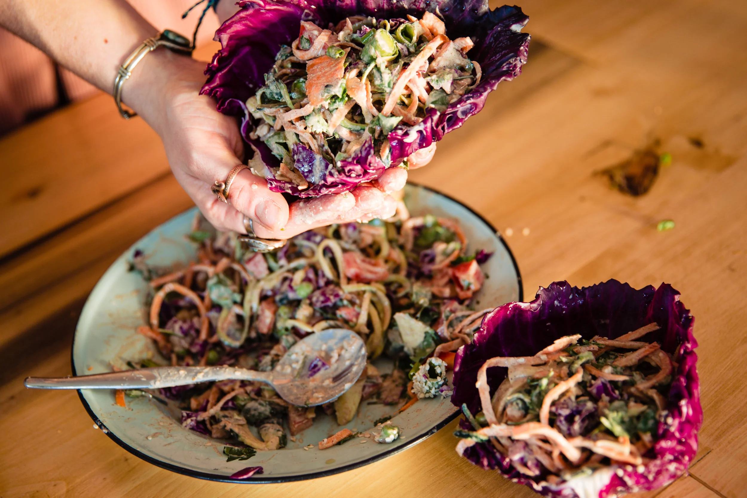Wrapped in cabbage wraps. Can’t get any more raw than this.