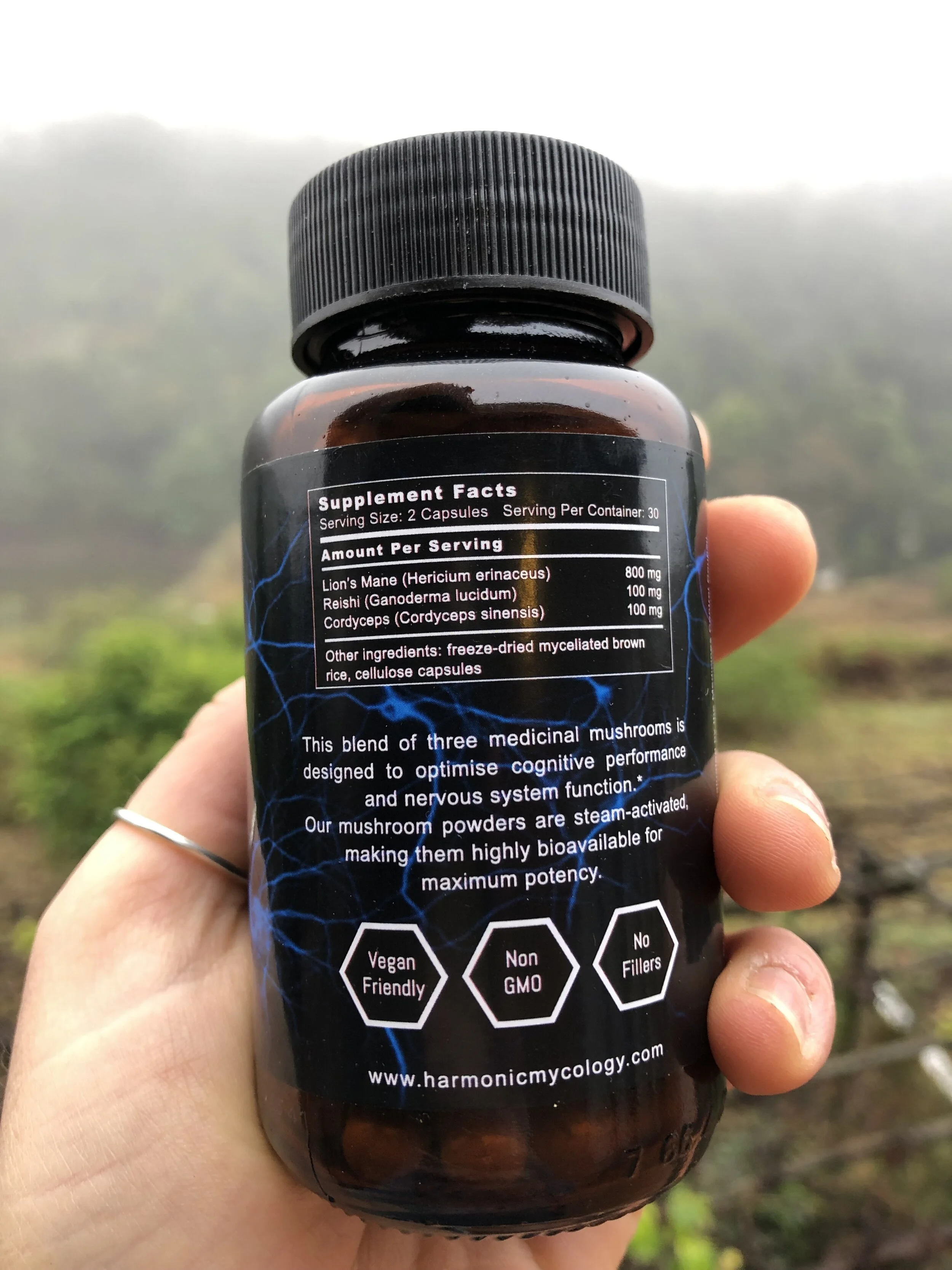 The delicious blend of shroomy ingredients. Recommended dosage is 2 capsules, taking you to 1g of medicinal mushrooms (500mg x 2).