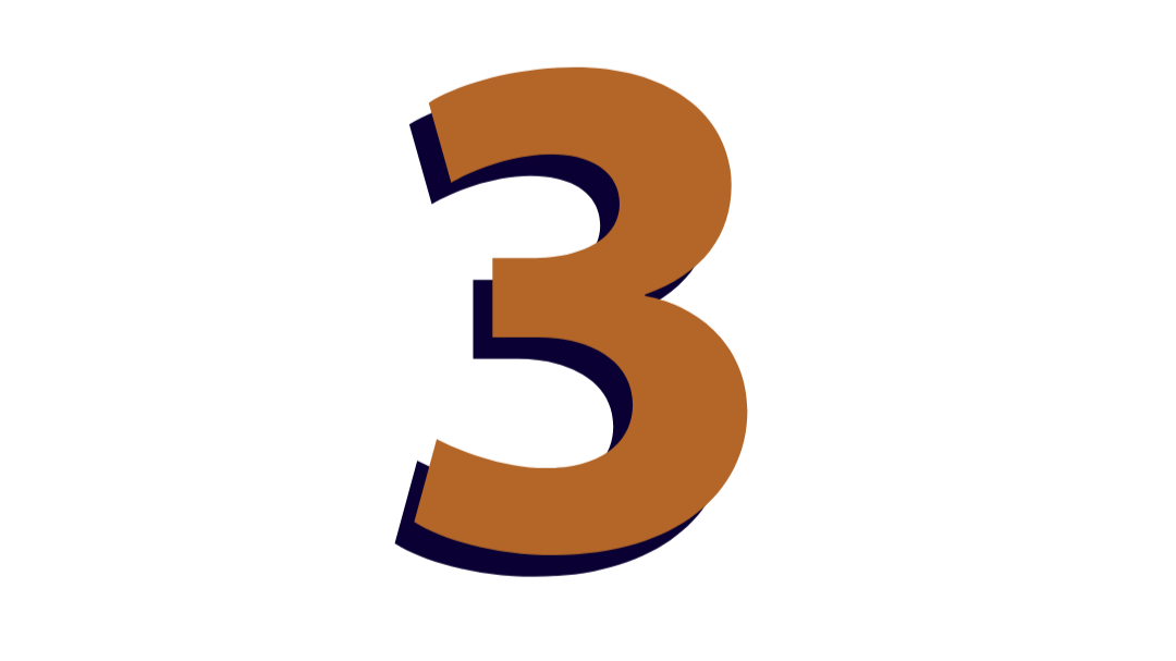 Gold and navy number three on a black background.