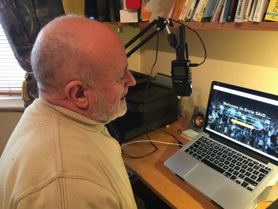 Ernie preparing a podcast 