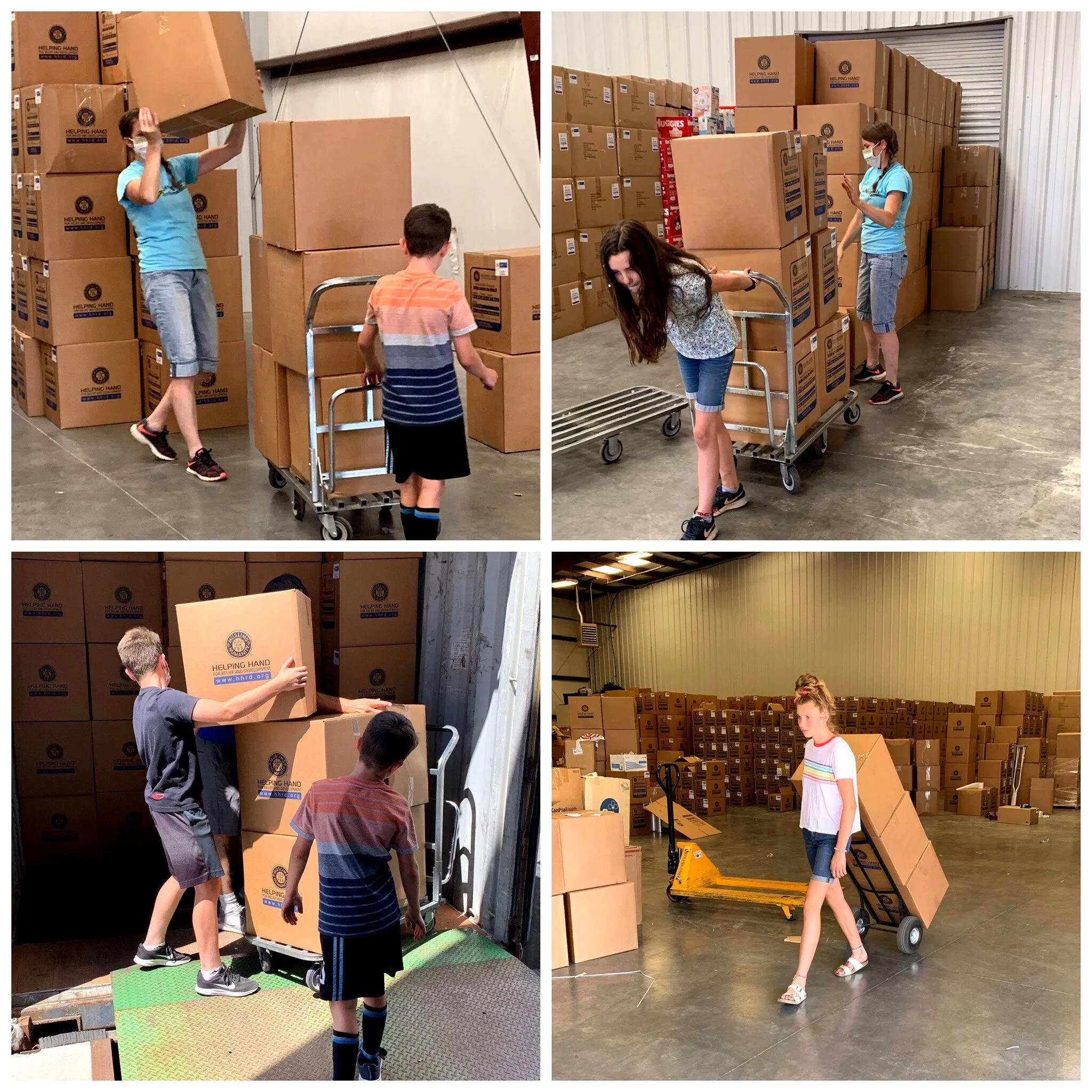   A family helps prepare an aid shipment at our warehouse in American Fork, Utah.  