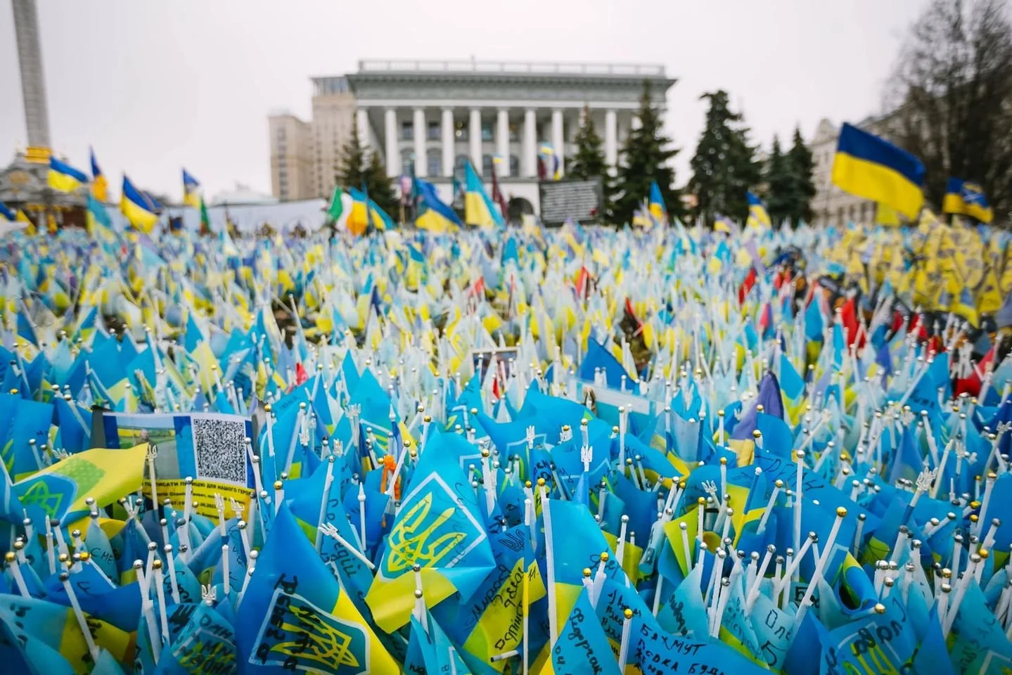  Flags bearing the names of fallen Ukranian soldiers in Independence Square, Kyiv. 
