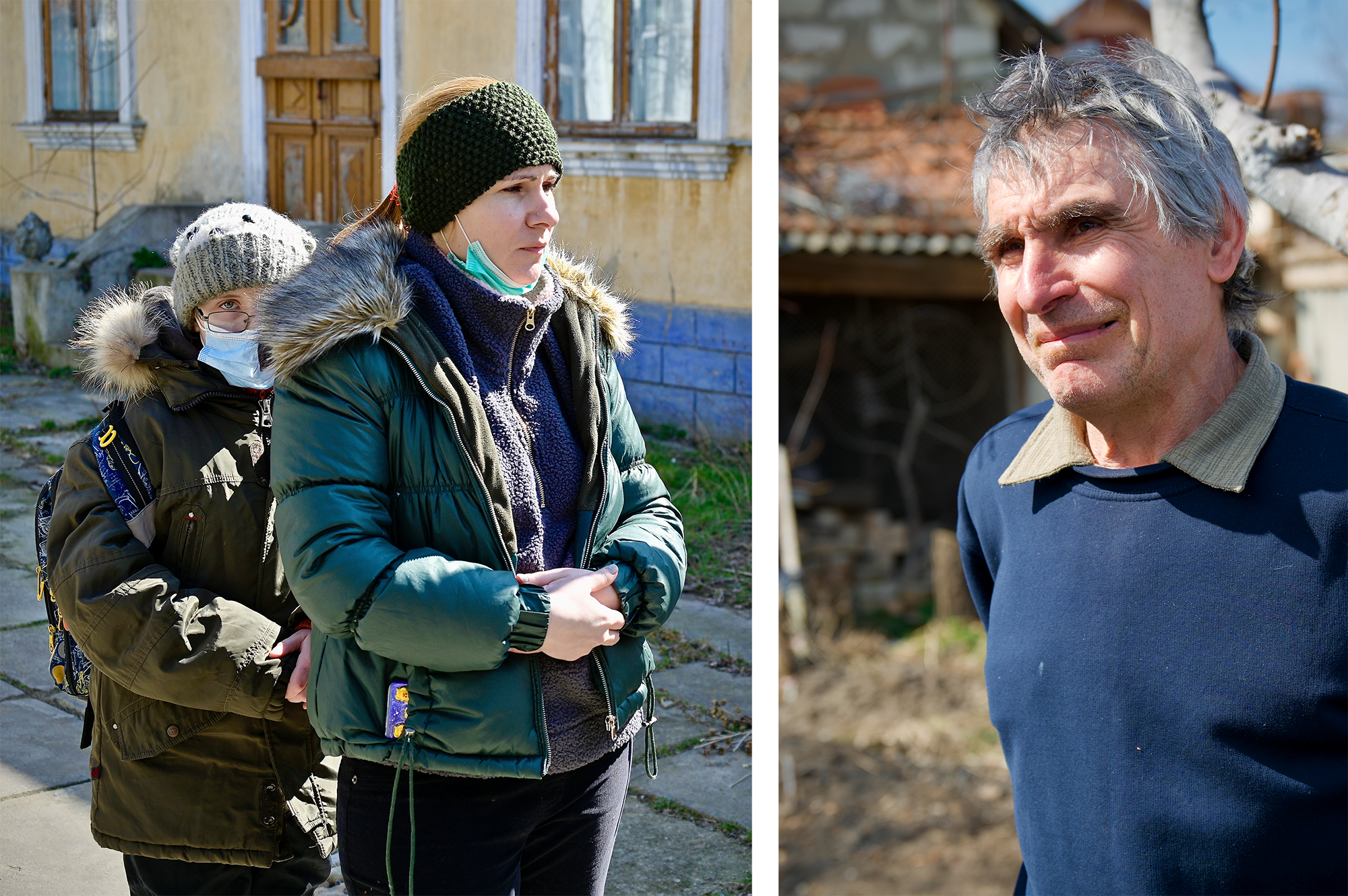   L: A Ukrainian woman and her son with disabilities at a host home in Moldova. R: The kind elderly man hosting them in his home.  