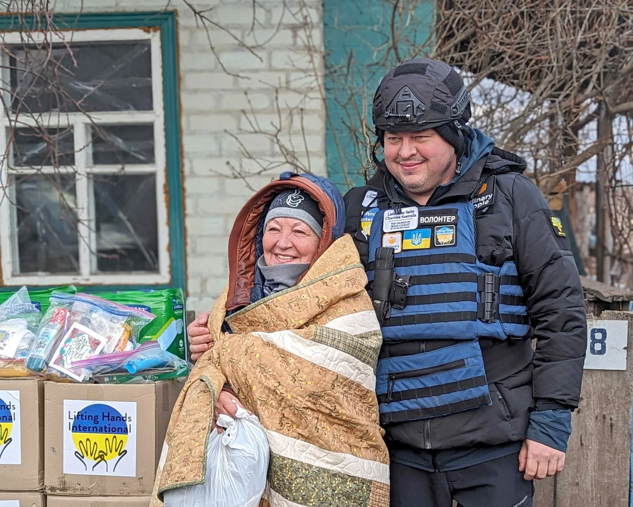  Oleh distributing warm hugs and blankets to the elderly residents of Yalta village. 