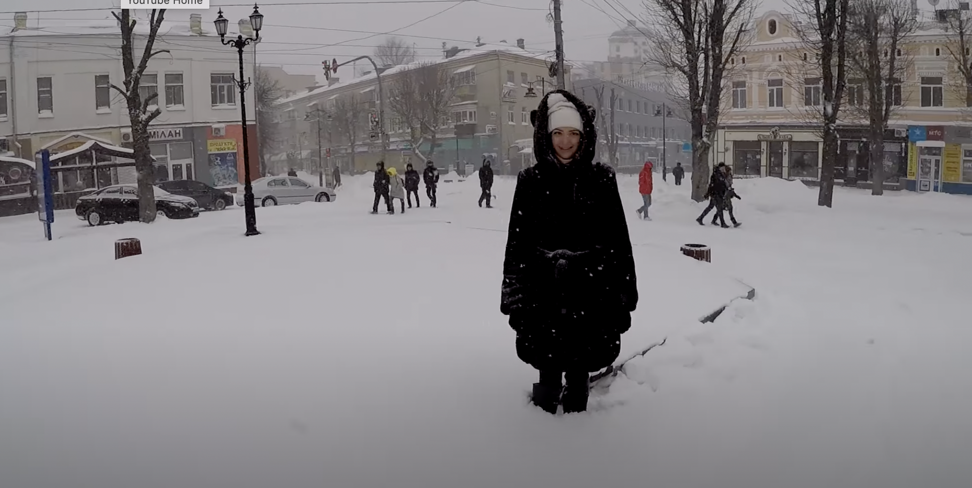  Olga demonstrates how deep the snow can get in this screenshot I captured from YouTube. 