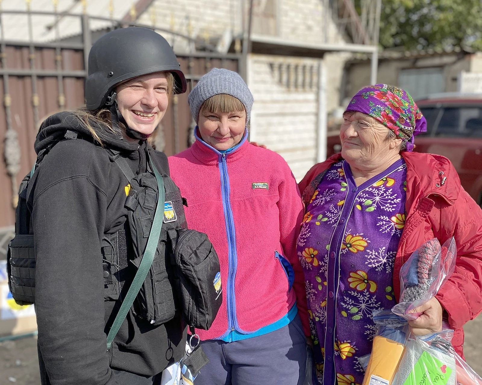  Anastasiia with the kind residents of Odradne village. 