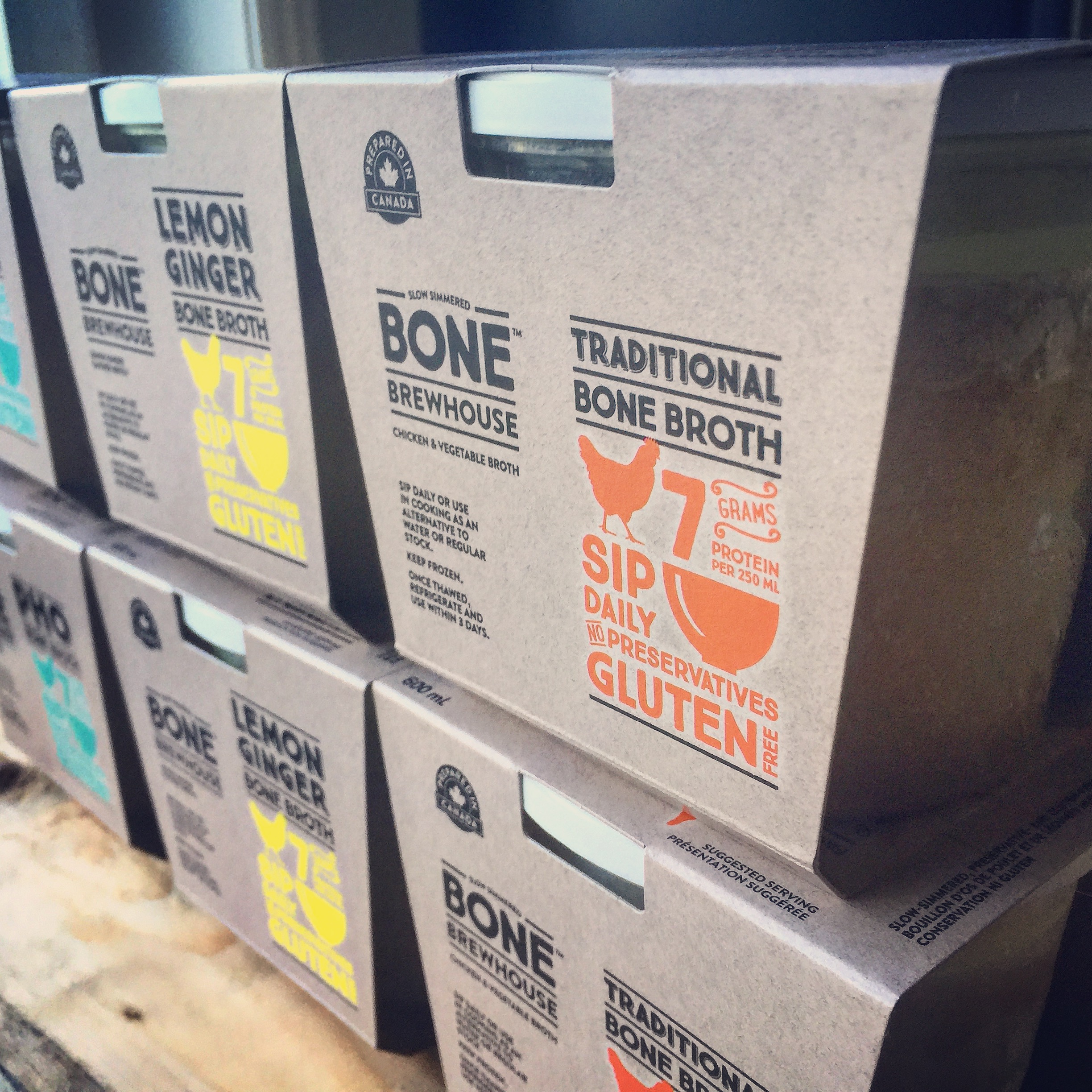 Various package of Bone Brewhouse slow-cooked bone broth.