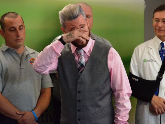 Tyler Gallagher recently returned to Greenville to thank all those who saved his life. 