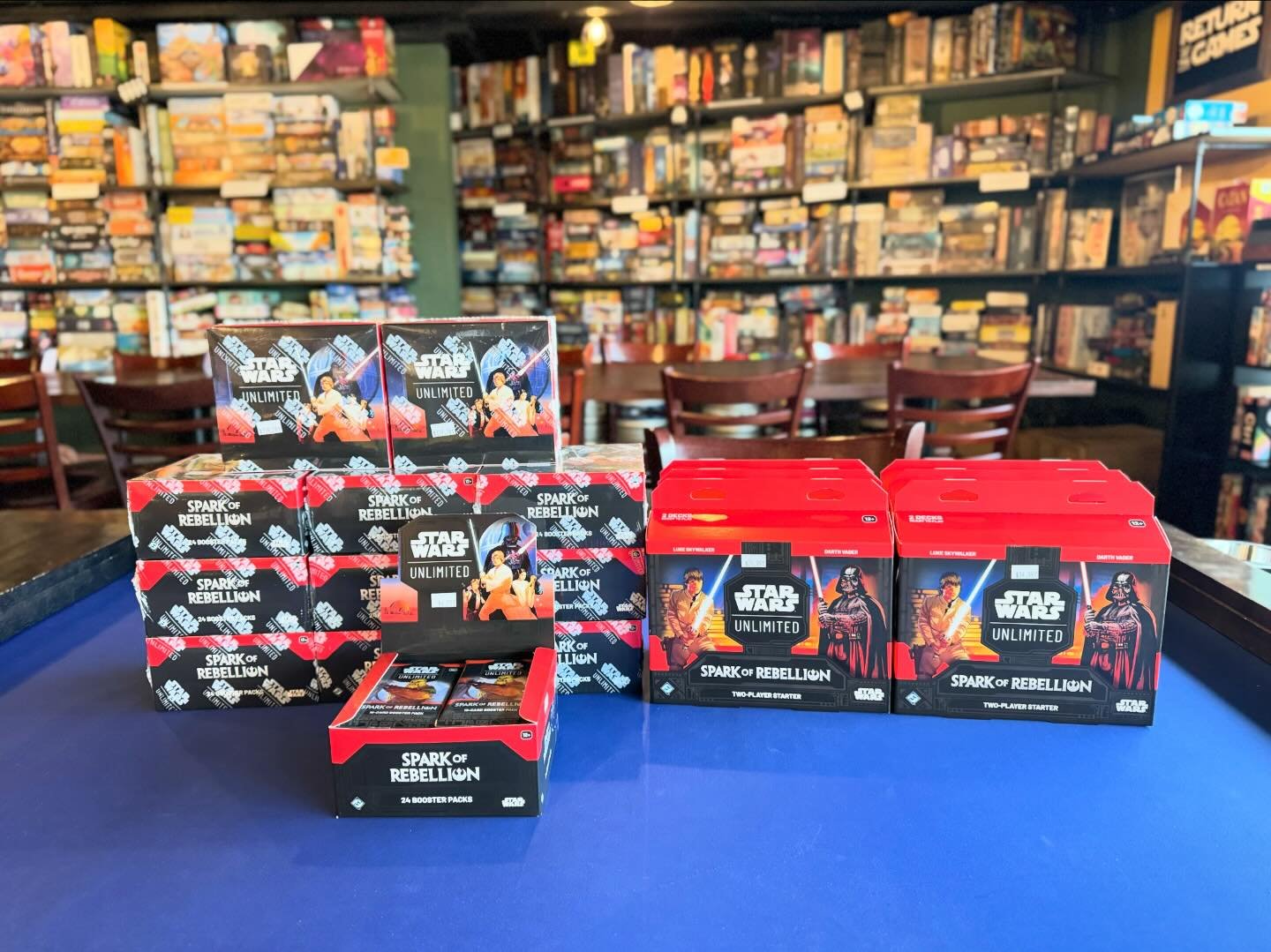 Two big TCG releases tomorrow!

Star Wars Unlimited is here, and we have tons of booster boxes and starter kits. Premium deck boxes and playmats are in short supply but we will try and restock them as needed. If you used our preorder form, all your b