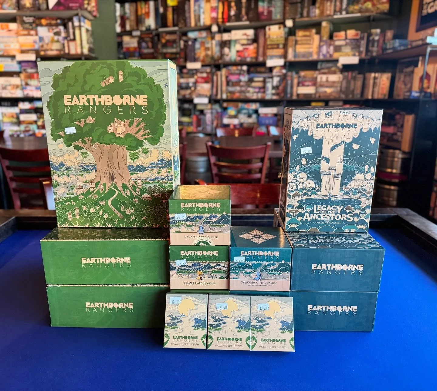 It&rsquo;s finally here!
The second print of Earthborne Rangers alongside the new expansion and some bonus upgrade packs.

If you&rsquo;re looking for a big co-operative card driven adventure game, you should check this one out. Very different than t