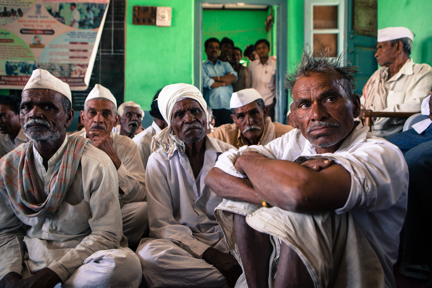 A concerned farmer at a gathering in Guikhed village, Amravati district. Guikhed is a beneficiary at the tail end of the irrigation system of the Upper Wardha Dam and will be worst hit if the waters reaching its 600-acres are diverted to the nearby RattanIndia Amravati Thermal Power Project (formerly Indiabulls Power Ltd.).