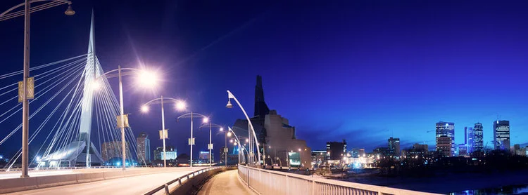 Walking Towards Winnipeg. Photograph from the foot bridge on Esplanade Riel, Winnipeg MB