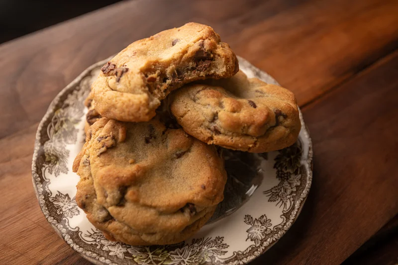 Cookies stacked on a plate. © Robert Lowdon