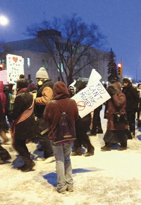 Idle No More demonstration on 18th and Victoria on Friday, January 11 (Holly Kalyniuk/The Quill)