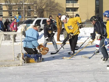 Students versus faculty hockey game at Brandon University on February 9, 2013. (Brady Knight / The Quill)