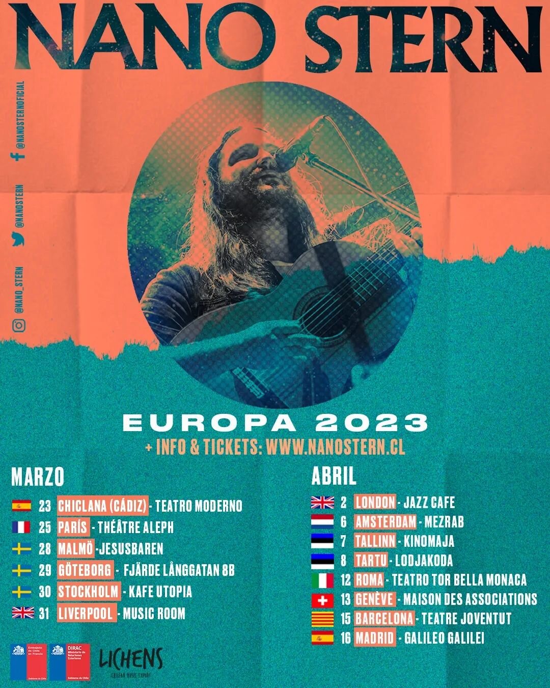 Muy felices de ser parte de la gira de @nano_stern en Europa 2023.
14  conciertos imperdibles.
Entradas en la bio de Nano!

Donde te sumas?
🇪🇸🇨🇵🇸🇪🇬🇧🇮🇹🇨🇭🇳🇱🇪🇪