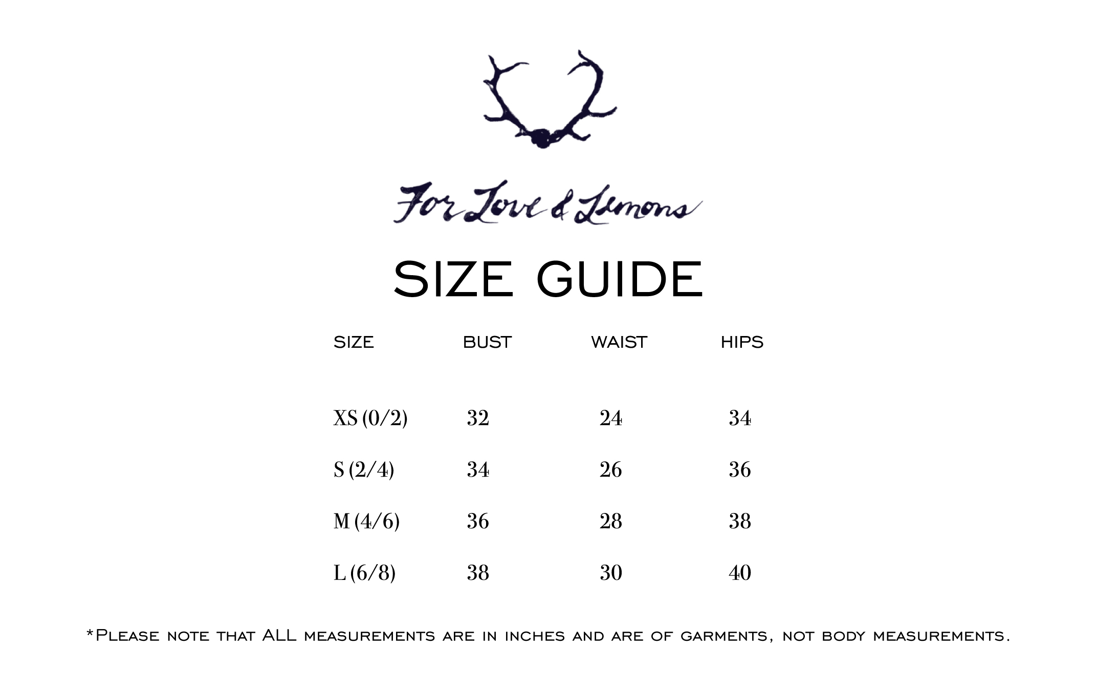 For Love and Lemons Size Guide — heidi elnora