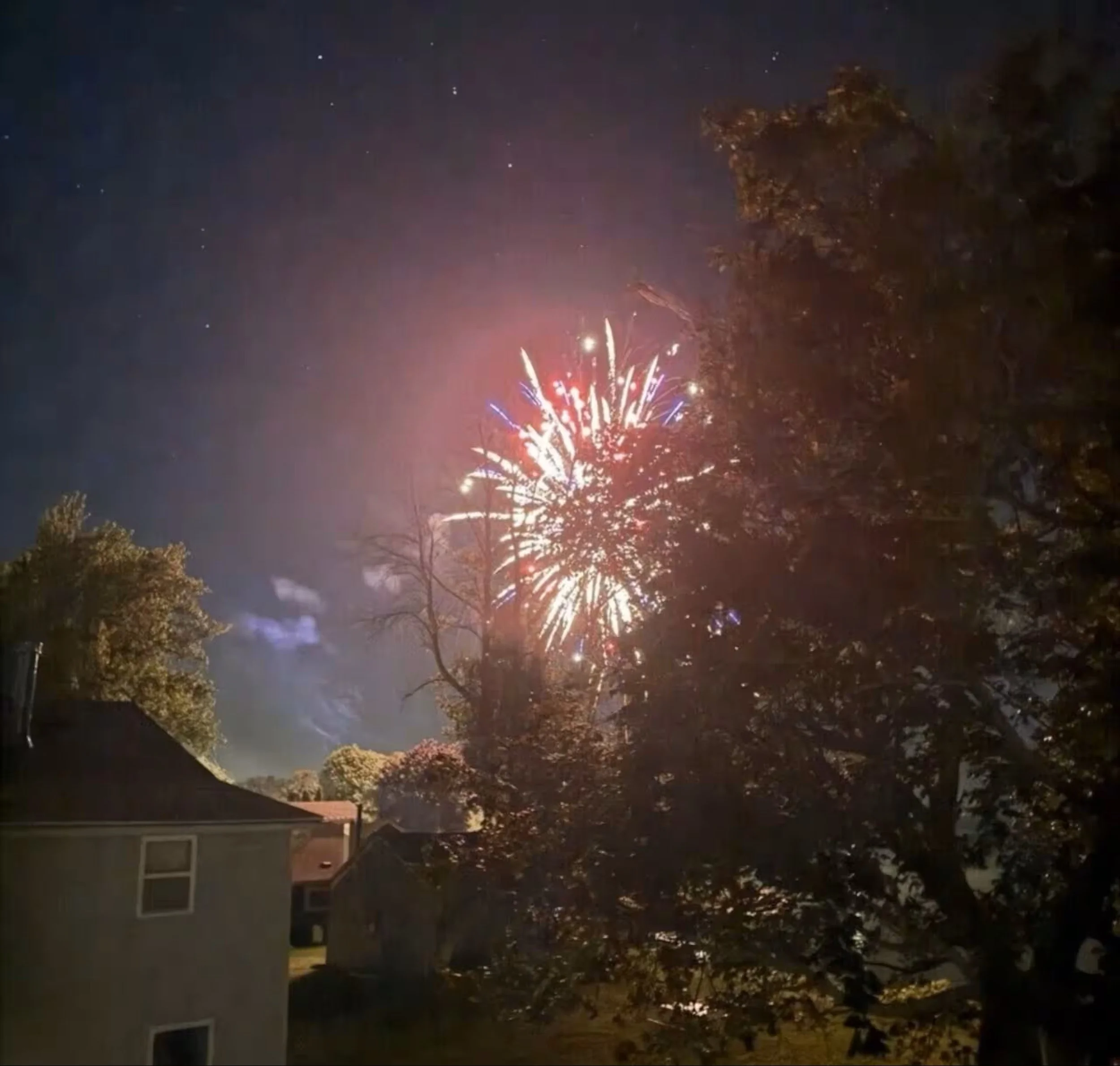 Fireworks display as viewed from the upstairs primary balcony