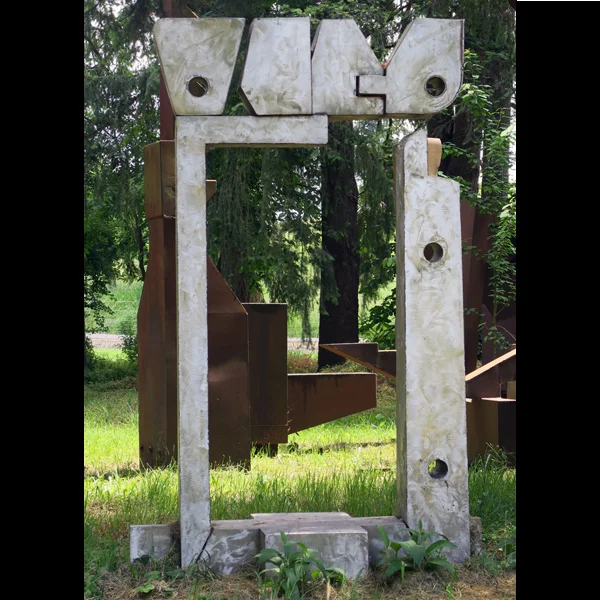 Phi Mai Stainless steel, 10' high, 2000. Sited at Leland Iron Works.