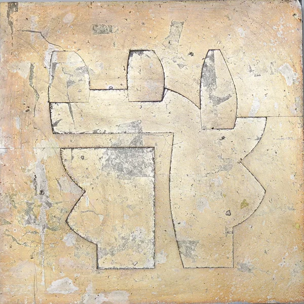 Untitled wall panel Steel and tarnished silver leaf, 14" x 14" x 1"