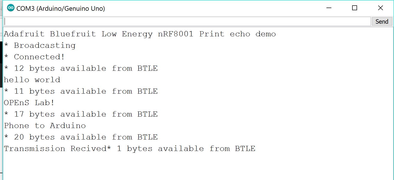 Snip from the Arduino Serial Monitor during testing