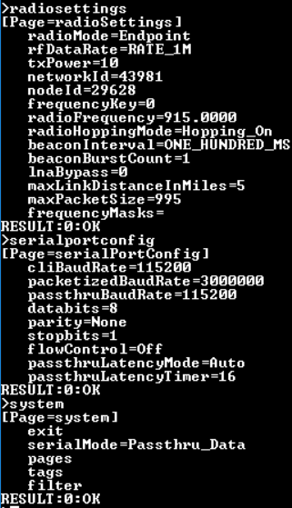 Freewave shell settings for the endpoint radio