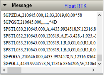 An RTK Float in GNSS Viewer indicates the serial port baud rate is correctly programmed