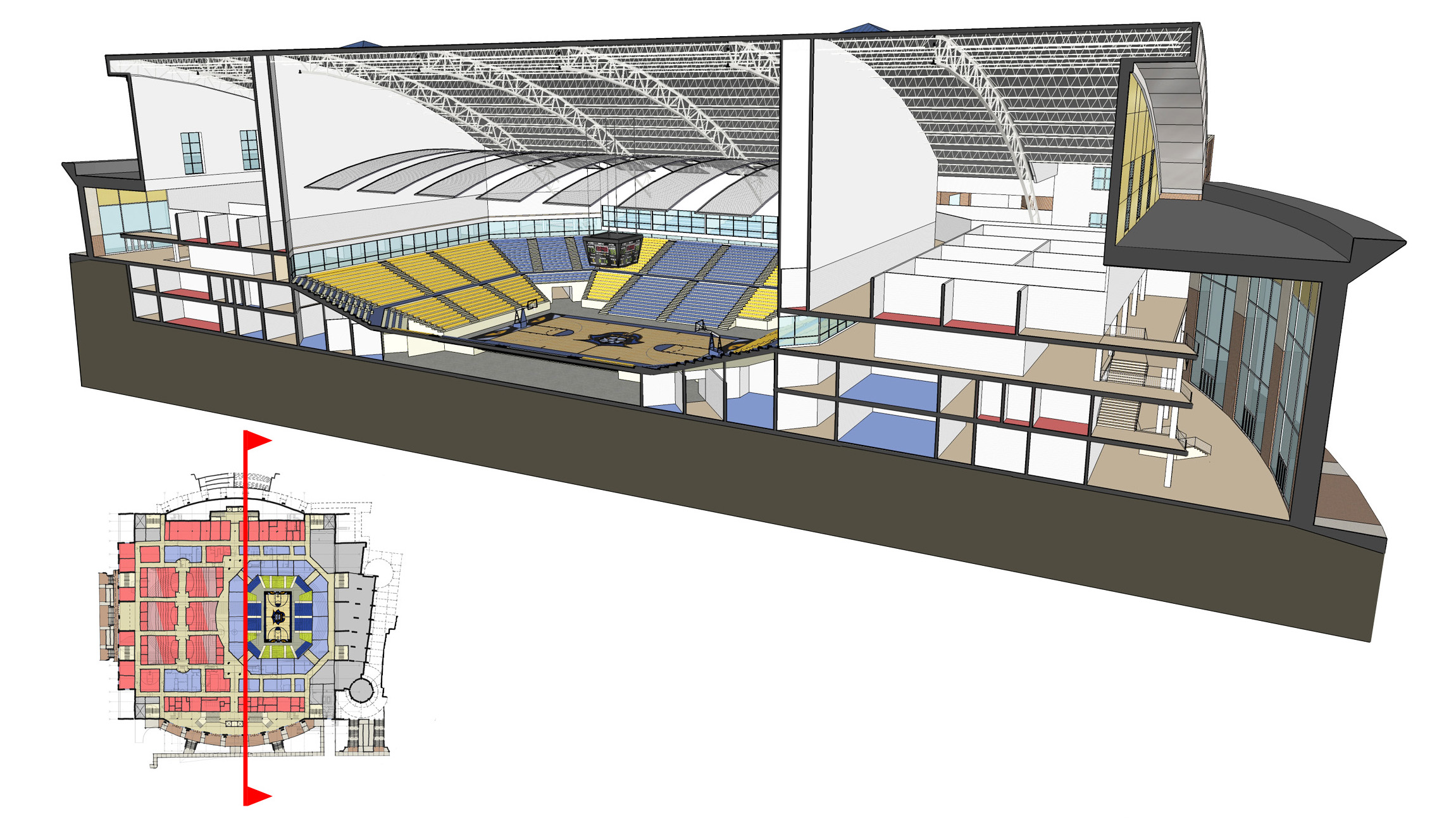 3D Building Section - East to West